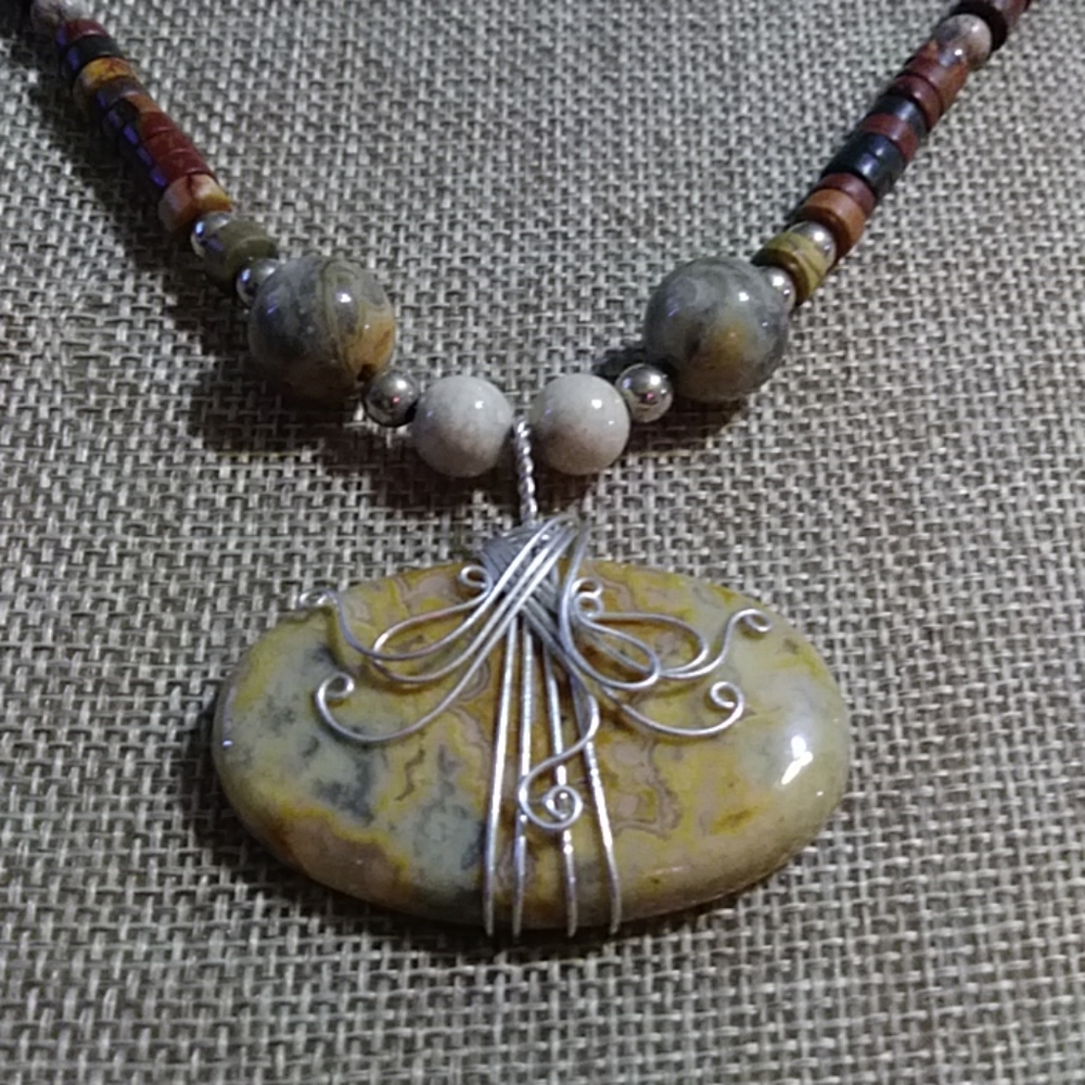 New!-**SALE** S.S.wrapped & multi gemstone neck.